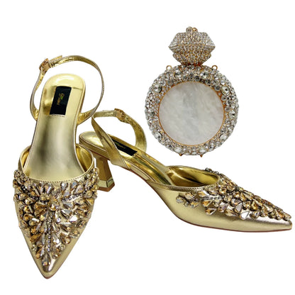 Women's Clutch Bag and Shoes Fairy Diamond High Heels Stylish Dress Shoes Pointed Toe Stiletto Heels Elegant Party Wedding Shoes
