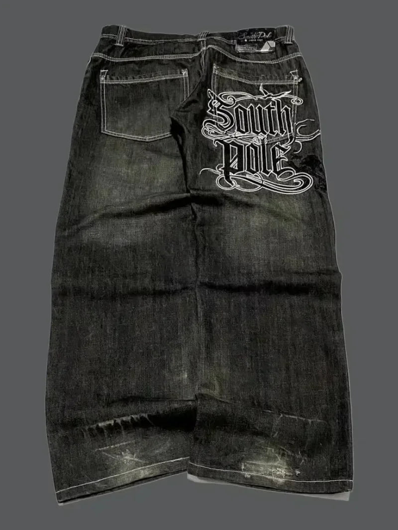 American New Fashion Oversize Pattern Embroidered Baggy Jeans Men Y2K Gothic Harajuku Hip Hop Straight High Waist Wide Leg Pants