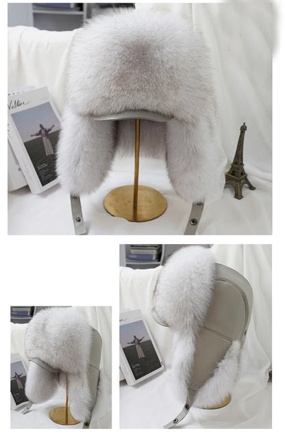 Winter Cap Man 100% Real Sliver Fox Fur Bomber Hat Men's Raccoon Fur Hat Ushanka Cap Trapper Russian Ski Caps Hats Real Fur Hat