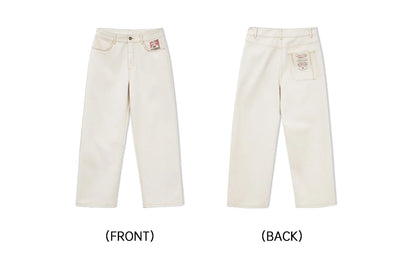 Men's Vintage Heavyweight Washed White Jeans Straight 100% Cotton CleanFit Casual Pants with Zip Fly for Spring and Autumn