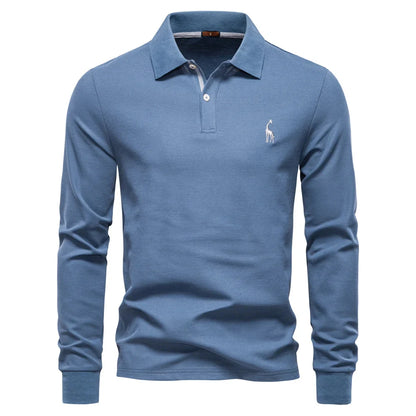 2025 Business Casual Polo Shirt Men Solid Color Long Sleeve Cotton Rich Blend Breathable Polos Male