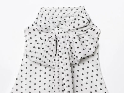 2025 Women Chic Sleeveless Bow Tied Polka Dots Print Chiffon Vest Blouse Camis Tank Lady Casual Halter Shirts Tops LS9263