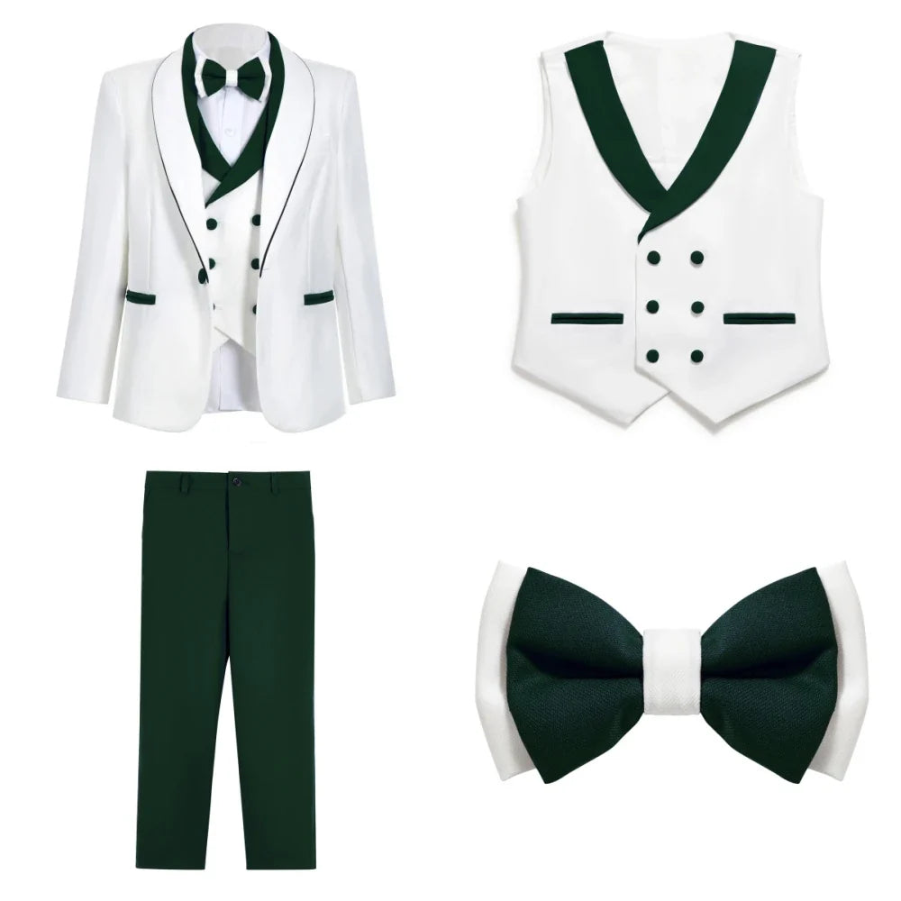 Fast Delivery Green Kids Suits 4 Pieces Banqurt Party Wear Long Sleeved Boys Slim Fit Suit Set Wedding Guest Clothes Plus Size