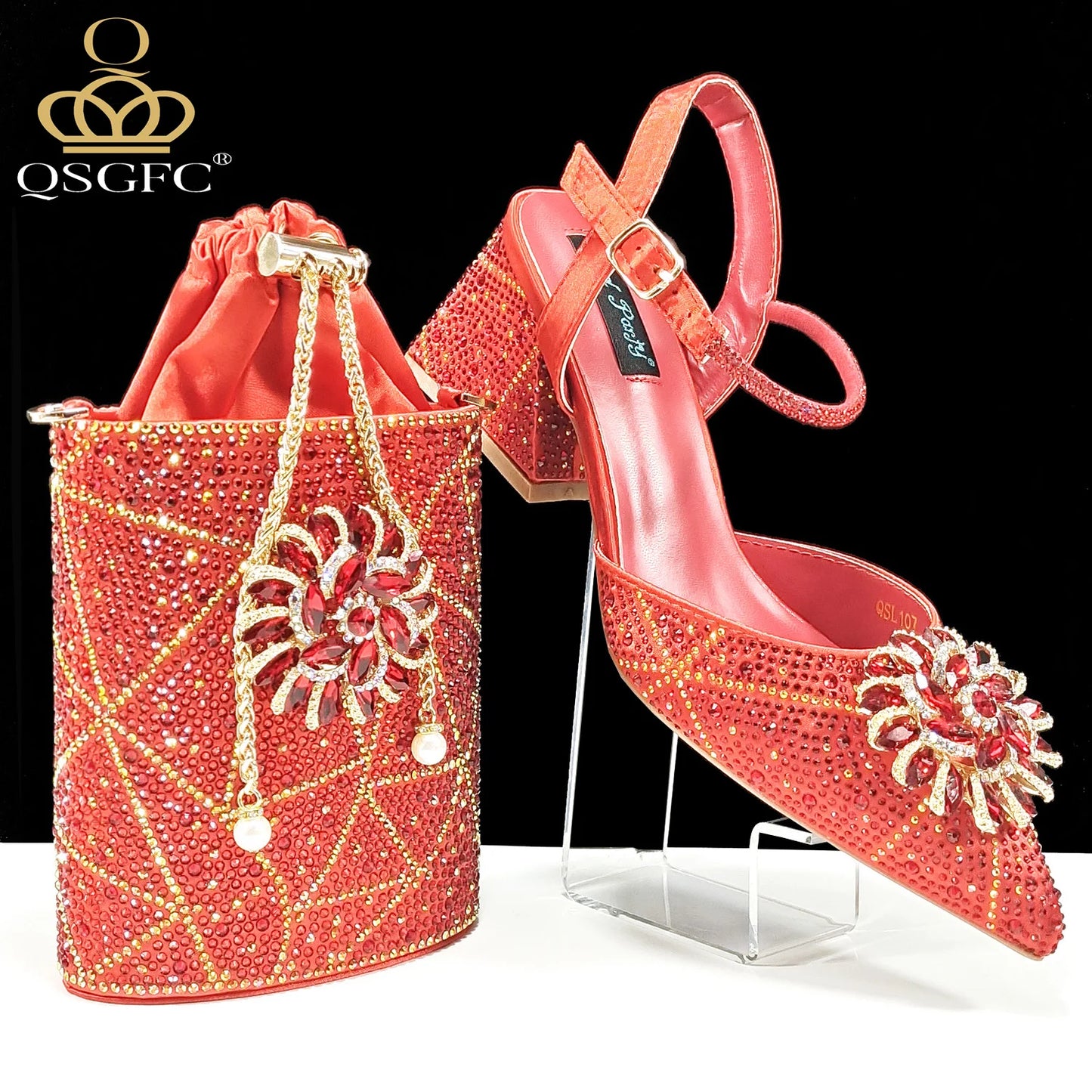 Fashion Design High-end Women's Shoes with Diamond Oval Stand Bag Women's High Heels for Special Day or Work