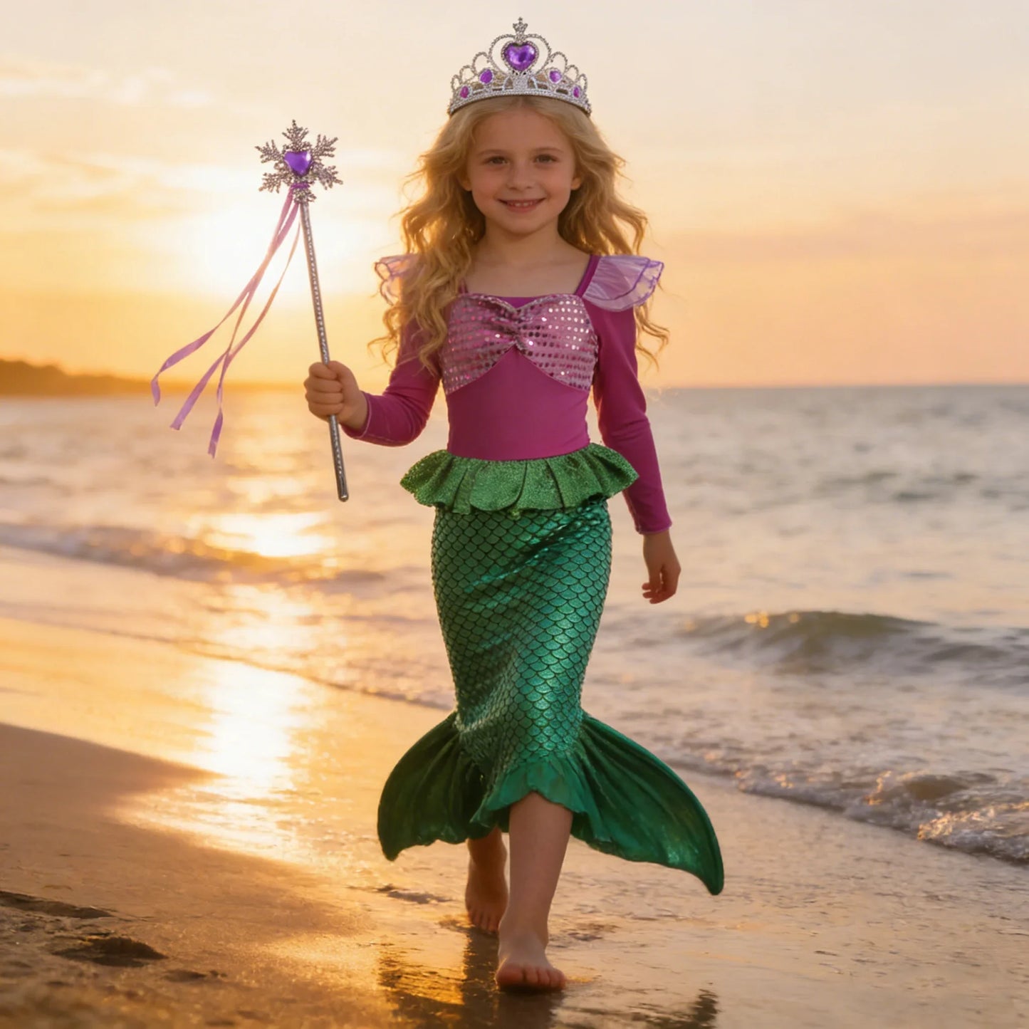 Mermaid Costume for Girl Long Sleeve Girls Dress Carnival Evening Party Dresses Kids Halloween Birthday Prom Dress Up Clothes