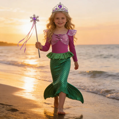 Mermaid Costume for Girl Long Sleeve Girls Dress Carnival Evening Party Dresses Kids Halloween Birthday Prom Dress Up Clothes