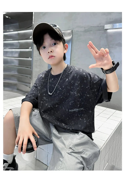 Summer Suit for Boy with Shorts Two Piece Clothing Set Kids Child Cotton Top and Bottom Clothes Set Casual Outfit Tracksuit 5-14
