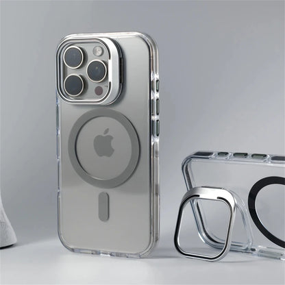 Luxury Lens Holder Shockproof Magnetic Case For iPhone 16 15 14 Plus 13 12 17 Pro Max 17Air 16e Magsafe Fashion Clear Cover