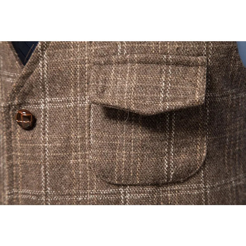 Man Waistcoat British Style Plaid Single-breasted Men Suit Vest Retro Slim V-neck Sleeveless Pocket Male Casual Vest