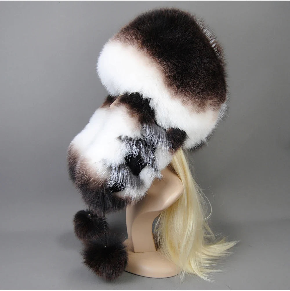 Hot Sale Lady Winter Warm Luxury 100% Natural Fox Fur Hat Fashion Fluffy Fox Fur Rex Rabbit Fur Caps Women Real Fur Bomber Hats