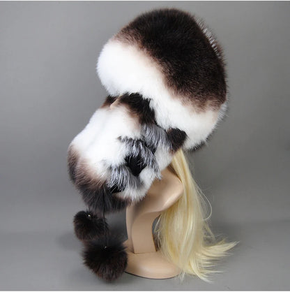 Hot Sale Lady Winter Warm Luxury 100% Natural Fox Fur Hat Fashion Fluffy Fox Fur Rex Rabbit Fur Caps Women Real Fur Bomber Hats