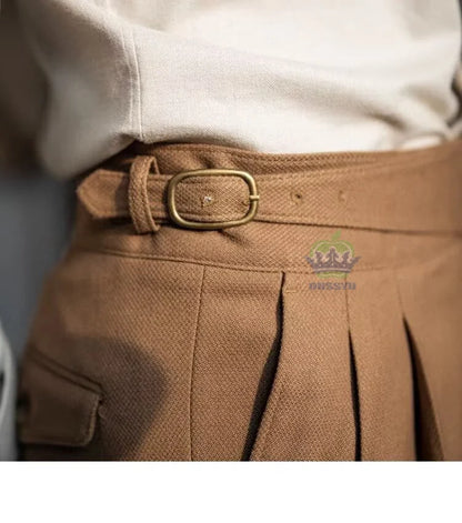 Classics Italian Naples Style White Men's Suit Pants Men High Waisted Straight Fit Work Formal British Business Brand Trousers