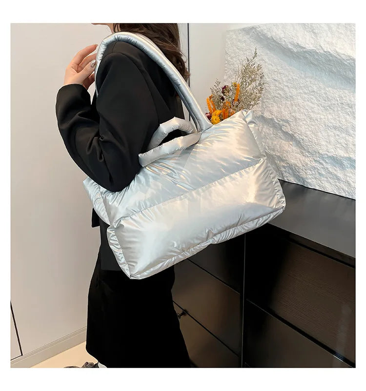 Fashion Large Capacity Puffer Shoulder Bags Padded Women Handbags Casual Nylon Quilted Big Tote Bag Warm Winter Shopper Purses