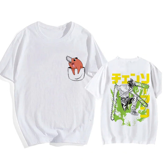 90s Japanese Anime Chainsaw Man T Shirt Cartoon Pochita T-shirt Makima Harajuku Graphic Tees Unisex Clothing Tops Tshirt Manga