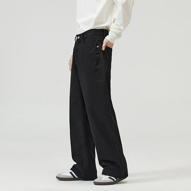 100％ Cotton Men's Baggy Straight Jeans Comfortable Soft Casual Pants Fashion Korean White Brown Denim Trousers Male Clothing