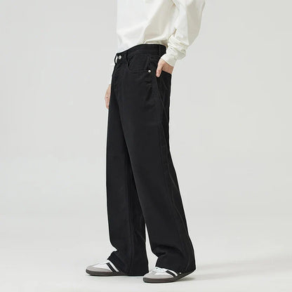 100％ Cotton Men's Baggy Straight Jeans Comfortable Soft Casual Pants Fashion Korean White Brown Denim Trousers Male Clothing