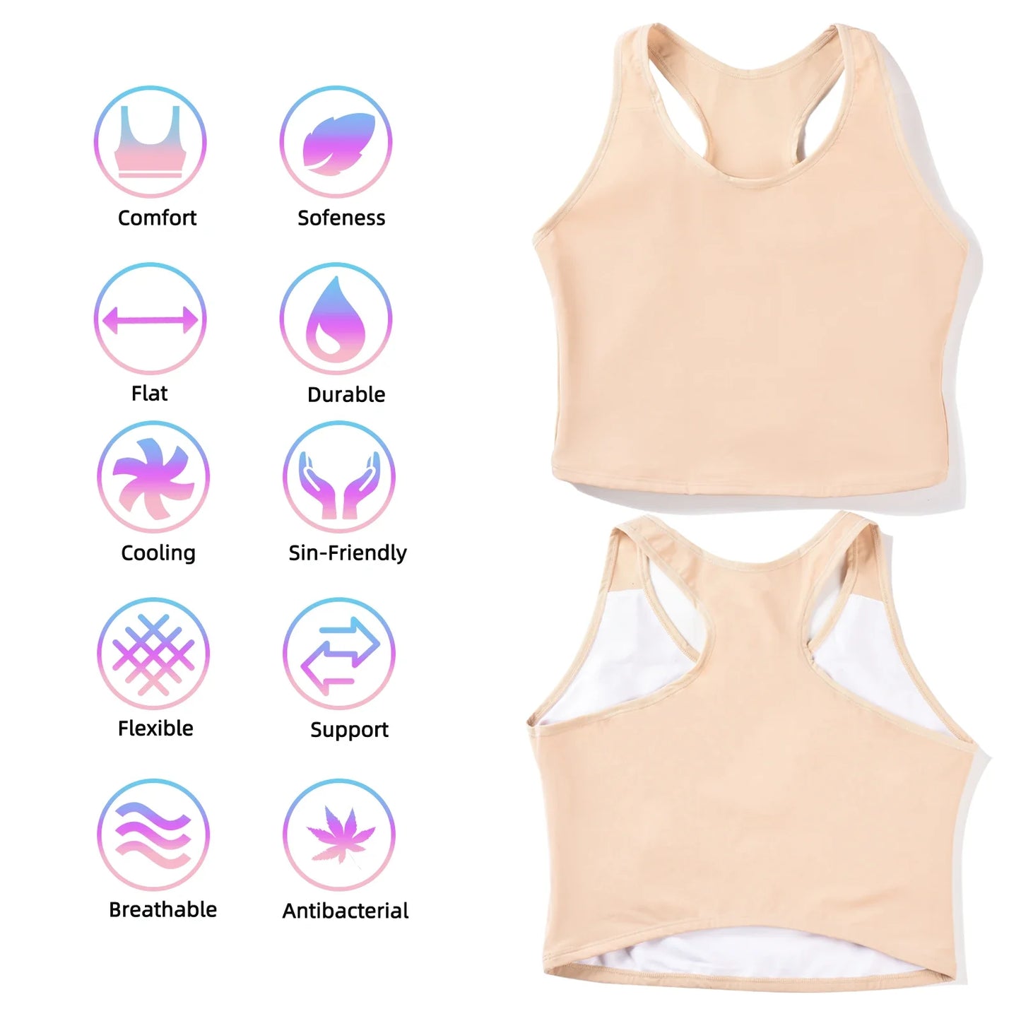 Transgender FTM Breathable Half Chest Binder Tank Top