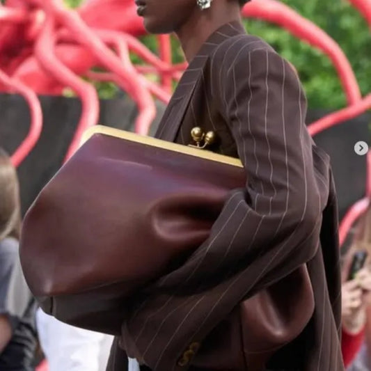 Fashion Large Kisslock Clip Shell Clutch Bag  Designer Women Handbags Luxury Soft Pu Leather Shoulder Bags Elegant Party Bag2026