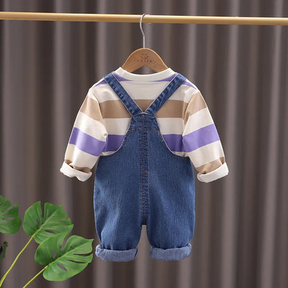 New Spring Autumn Baby Clothes Suit Children Boys Striped T-Shirt Overalls 2Pcs/Sets Infant Girls Clothing Set Kids Tracksuits