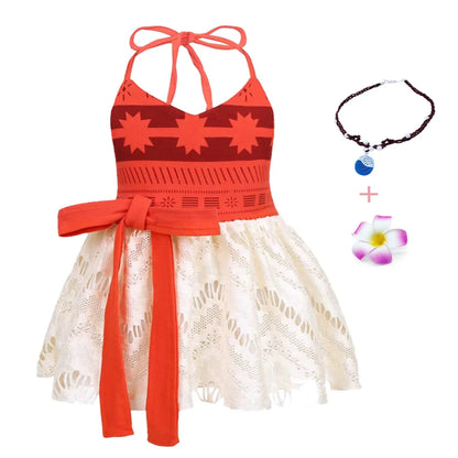 Baby Girls Dress Up Moana Costume Toddler Kids Summer Princess Dress Children Halter Dress Backless Carnival Halloween Clothes