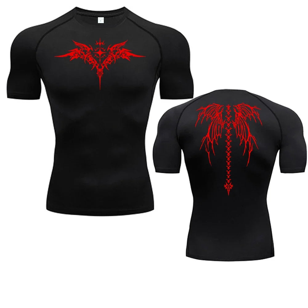 Men's Compression Shirt Anime Print Gym Sport Quick Dry Gym TShirts Fitness Athletic Undershirts Elasticity Tops Tee Summer Male