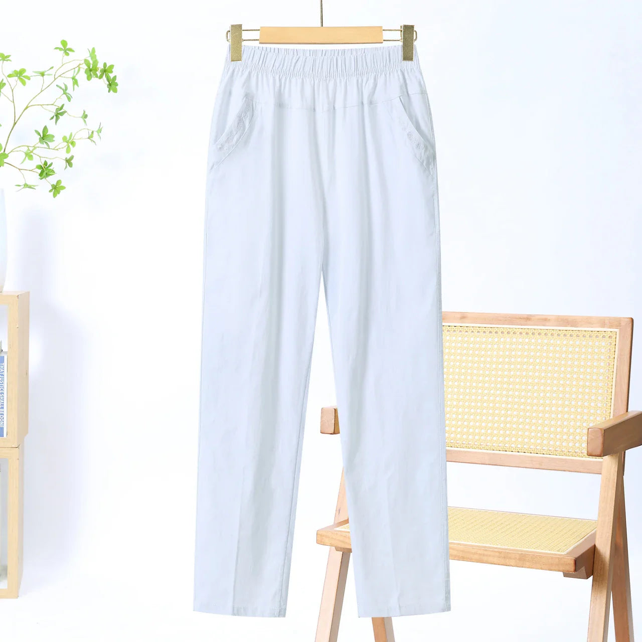 Summer Casual Washed Cotton Women's Plus Size Pants 2025 Elastic Waist Office Casual Outdoor Trousers Breathable Cool Clothing