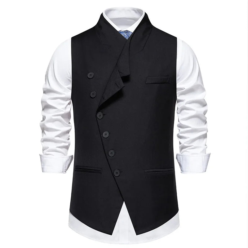 Man Suit Vest Spring Autumn Thin Solid Stand Collar Male Waist Slim Sleeveless Single-breasted Business Wedding Men Vest