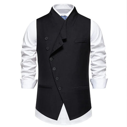 Man Suit Vest Spring Autumn Thin Solid Stand Collar Male Waist Slim Sleeveless Single-breasted Business Wedding Men Vest