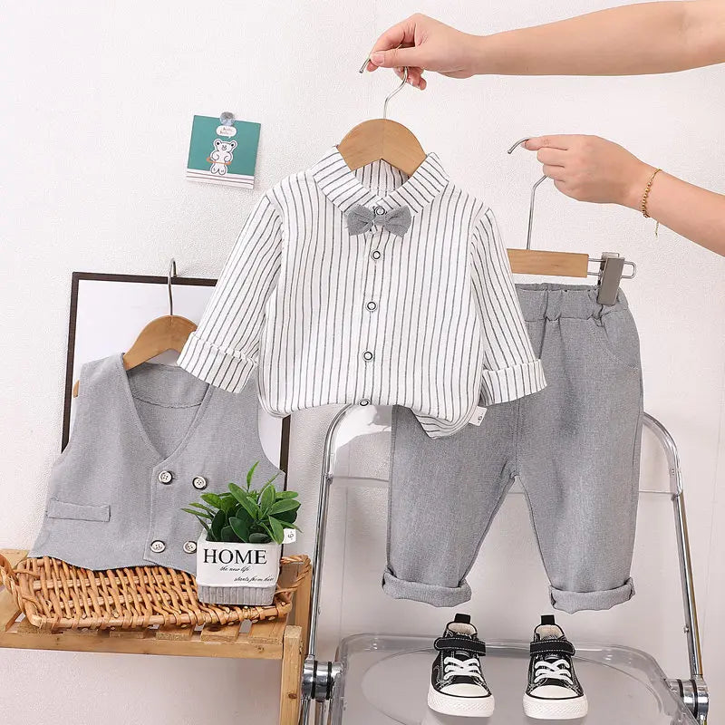 Autumn New Kids Girls Boy  Formal Gentleman Vest Shirt Pants 3pcs/set Clothing Set Spring Children Tracksuits Clothes Sport Suit
