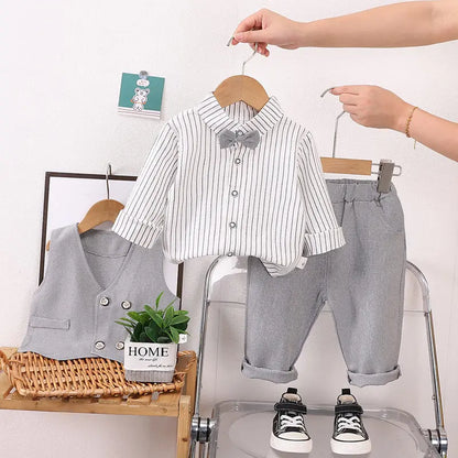Autumn New Kids Girls Boy  Formal Gentleman Vest Shirt Pants 3pcs/set Clothing Set Spring Children Tracksuits Clothes Sport Suit