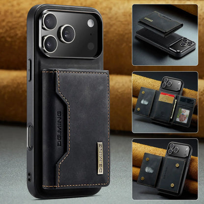 Luxury Leather Phone Case for IPhone 17 Pro Max Air16E 16 14 15 Plus 13 12 11 Pro Max Magnetic Detachable Card Stand Wallet
