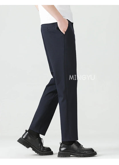High Quality Lyocell Blend Summer Ankle Length Pants Men Business Elastic Waist Formal Suit Korean Social Work Trousers Male 40