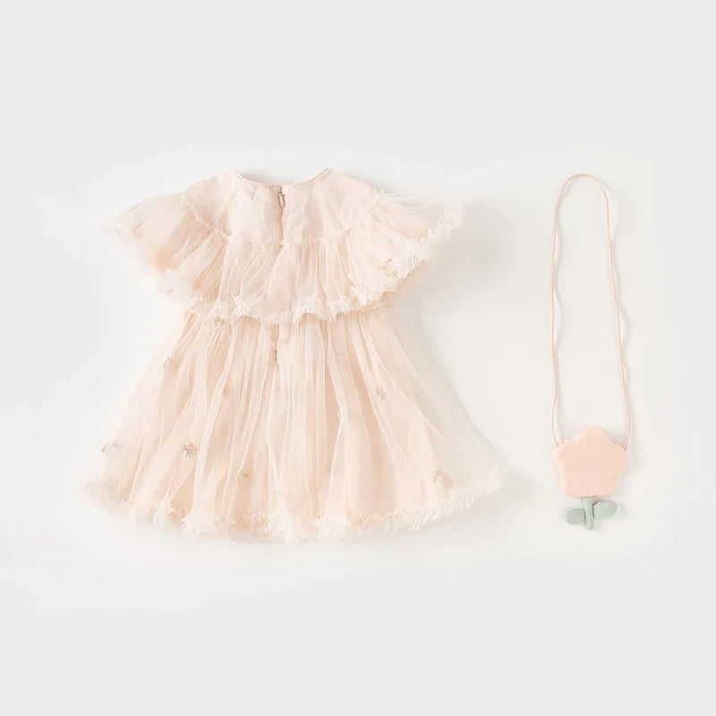 Girl's Princess Dress 2025 New Summer Children's Baby Pink Mesh Wallet Fashion Cute Sweet Charm Party DB2240416