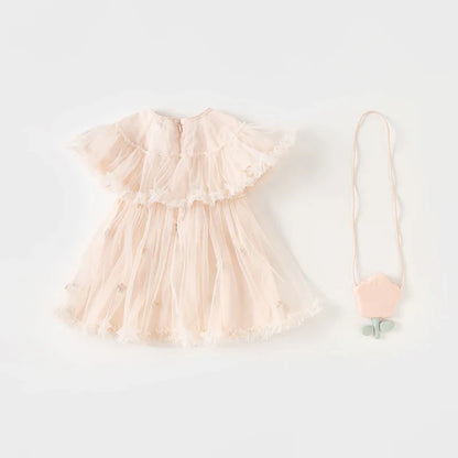 Girl's Princess Dress 2025 New Summer Children's Baby Pink Mesh Wallet Fashion Cute Sweet Charm Party DB2240416