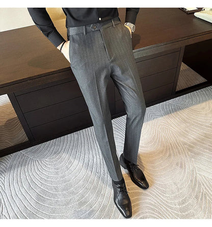 High Quality Striped Suit Pants 2025 Autumn New Fashion Slim Fit Business Elastic waisted Pants Male Wedding Party Trousers