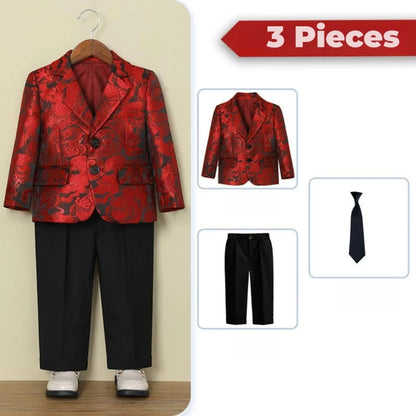 New Exquisite Jacquard Suit Set 3 Pieces Wedding Ring Bearer Outfit Notched Lapel Kids Slim Fit Suits Peformance Wear