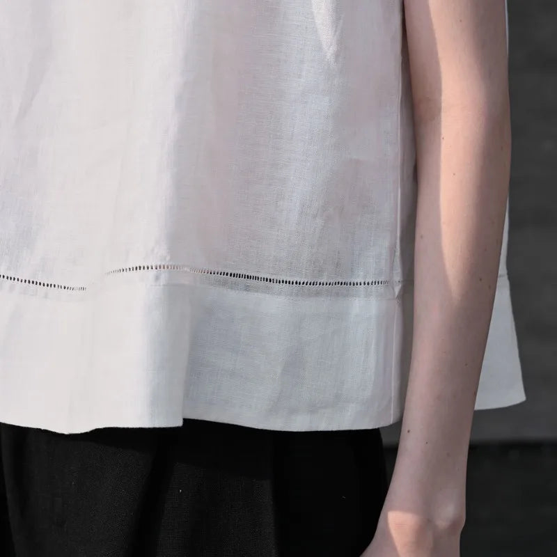 100% Linen Halter Tops Women 2026 Summer New Round Neck Sleeveless Tank Top French Office Ladies Loose Camisoles