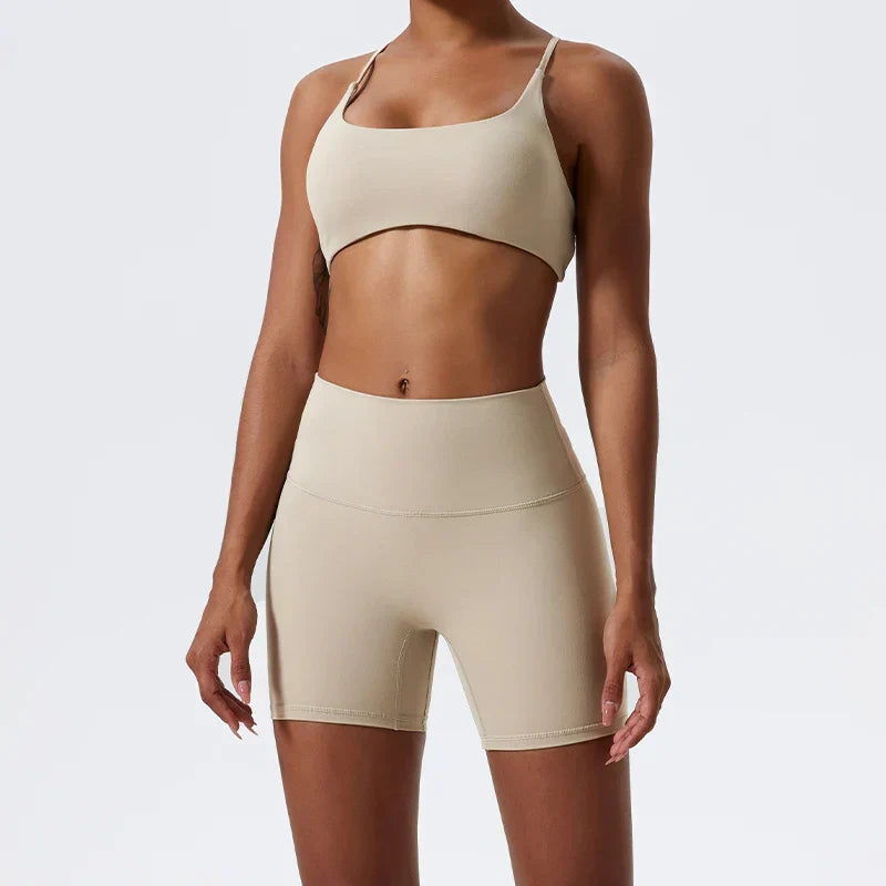 Two Pieces Yoga Set Women Gym Shorts Sports Suit Female Soften Skin-Friendly Activewear Beauty Back Women Sportswear