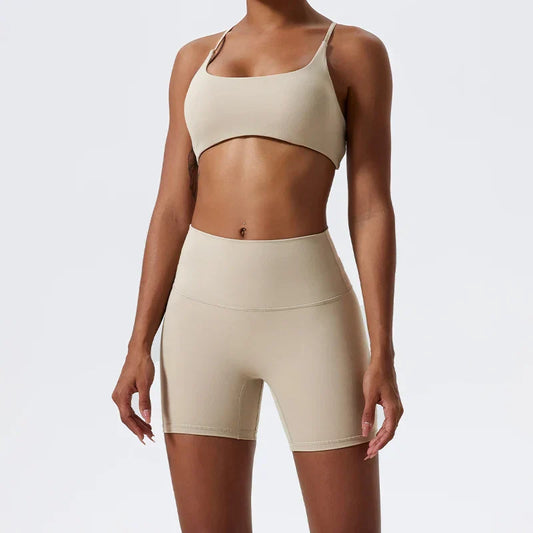 Two Pieces Yoga Set Women Gym Shorts Sports Suit Female Soften Skin-Friendly Activewear Beauty Back Women Sportswear