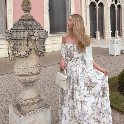 Summer Floral Print Dress Elegant 2025 New Arrivals Spaghetti Strap Flare Dress Maxi Holiday Party Dresses Women