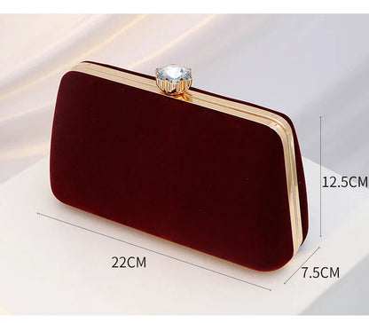 Luxury  Women Evening Bag Velvet Elegant Wedding Party Dress Banquet Clutch Bag Fashionable Metal Long Chain and Handle Purse