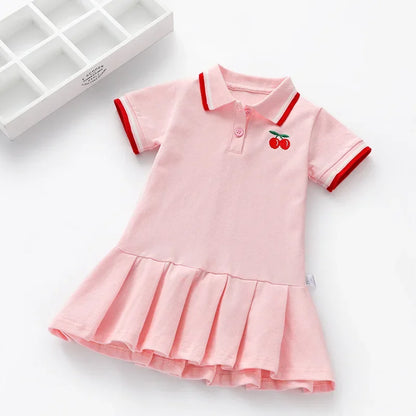 Girls Summer Dress New Children's Polo Pleated Dress Short Sleeve College Style Dresses WT26