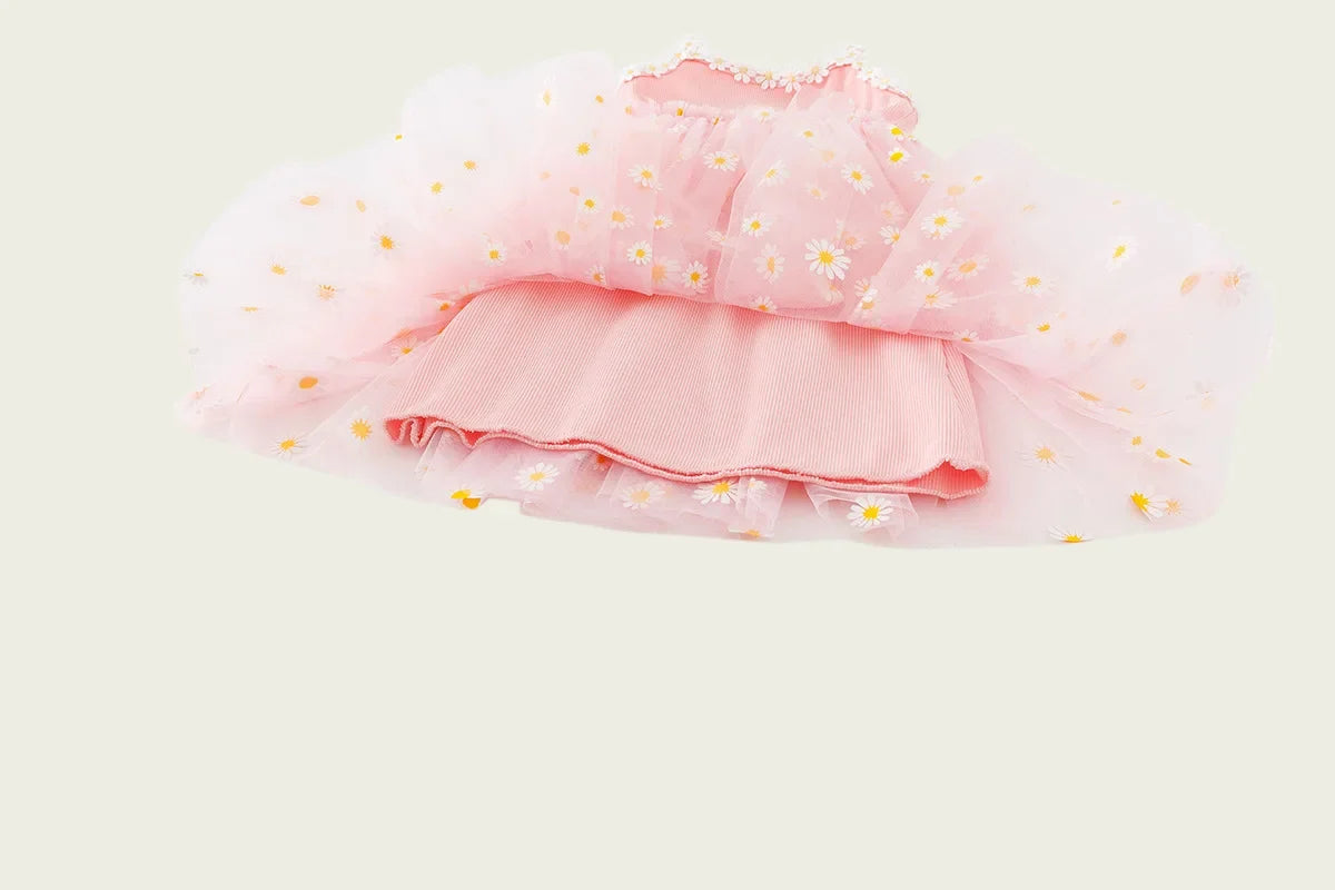 Girls Casual Dresses Little Daisy Flower Mesh Dress for Girls Summer Camisole Pompadour Dress Girls Clothes for2 To 7 Years