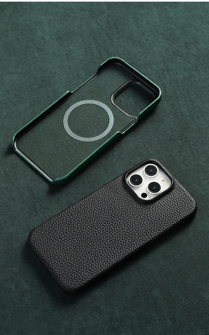 Natural Cowhide Leather for Magsafe Case for iPhone 16 15 Pro Max Promax 15Pro 16Pro Luxury Magnetic Phone Back Cover