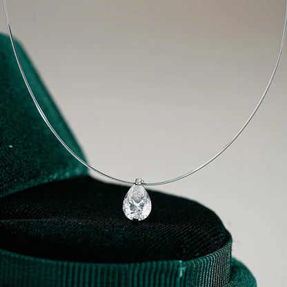 1CT Transparent Fishing Line Moissanite Pendant Necklace for Women 925 Sterling Silver Water Drop Lab Diamond Necklace Jewelry
