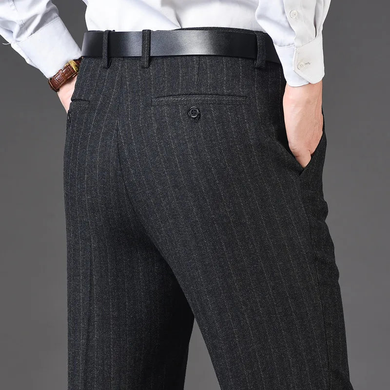 Cashmere Suit Pant For Men Loose Striped Hight Waist Wool Trousers Classic Straight Formal Mens Dress Pants Business Size 42 44