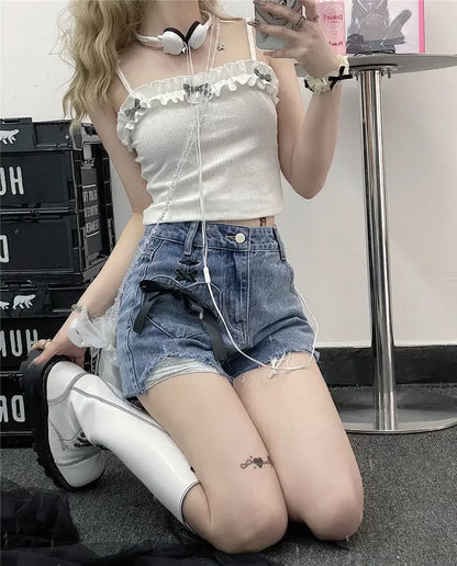 Classic Bow High Waist Short Jean Pants Woman New In Casual Jorts Hot Stretchy To Wear Harajuku Fashion Denim Shorts for Women