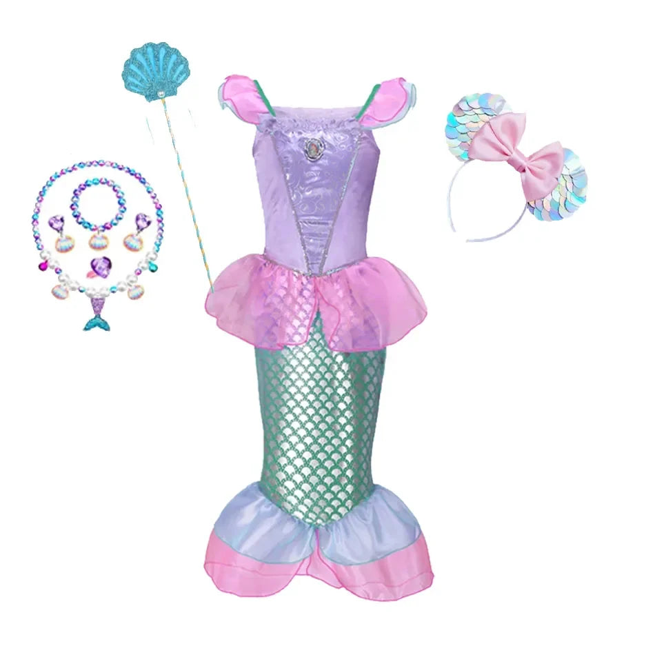 Summer Mermaid Dress Girls Kids Cosplay Dresses Princess Costume Perform Clothes Birthday Party Halloween Clothing