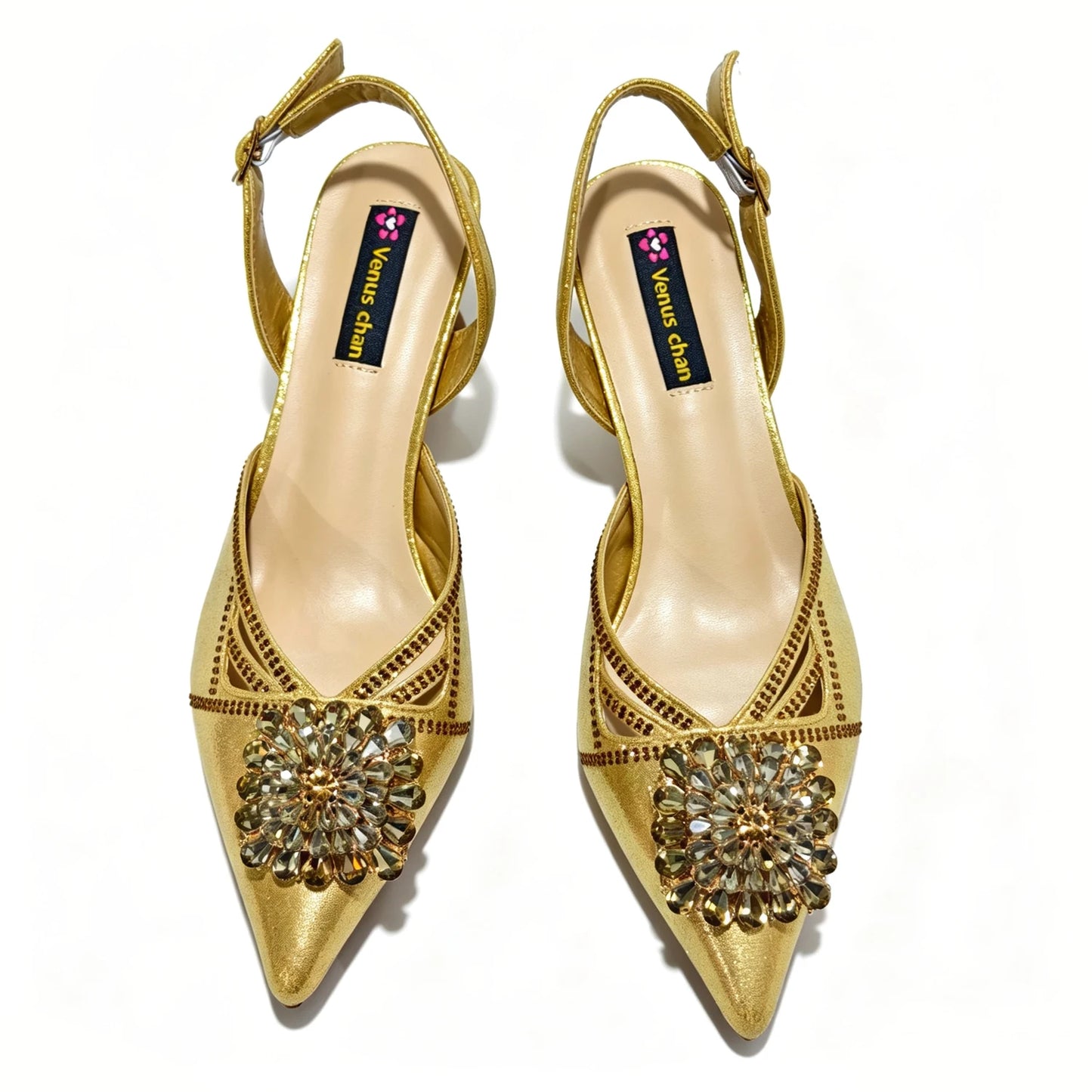 FUCHSI Multicolor Rhinestone Circle Slingback Heels RhinestoneRing Handle Evening Clutch Women Wedding Matching Shoe and bag Set