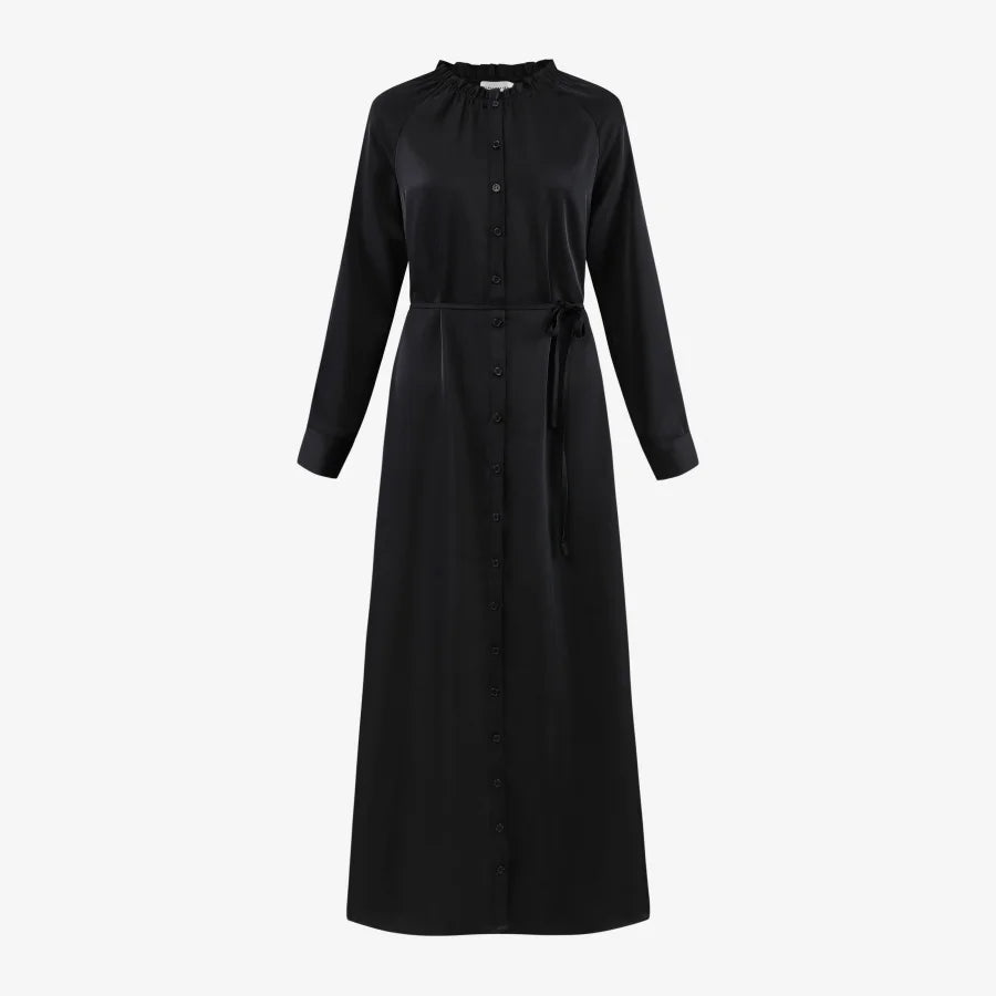 AS AW25 satin dress elegance lady ruffled neck woman clothes with Removable belt